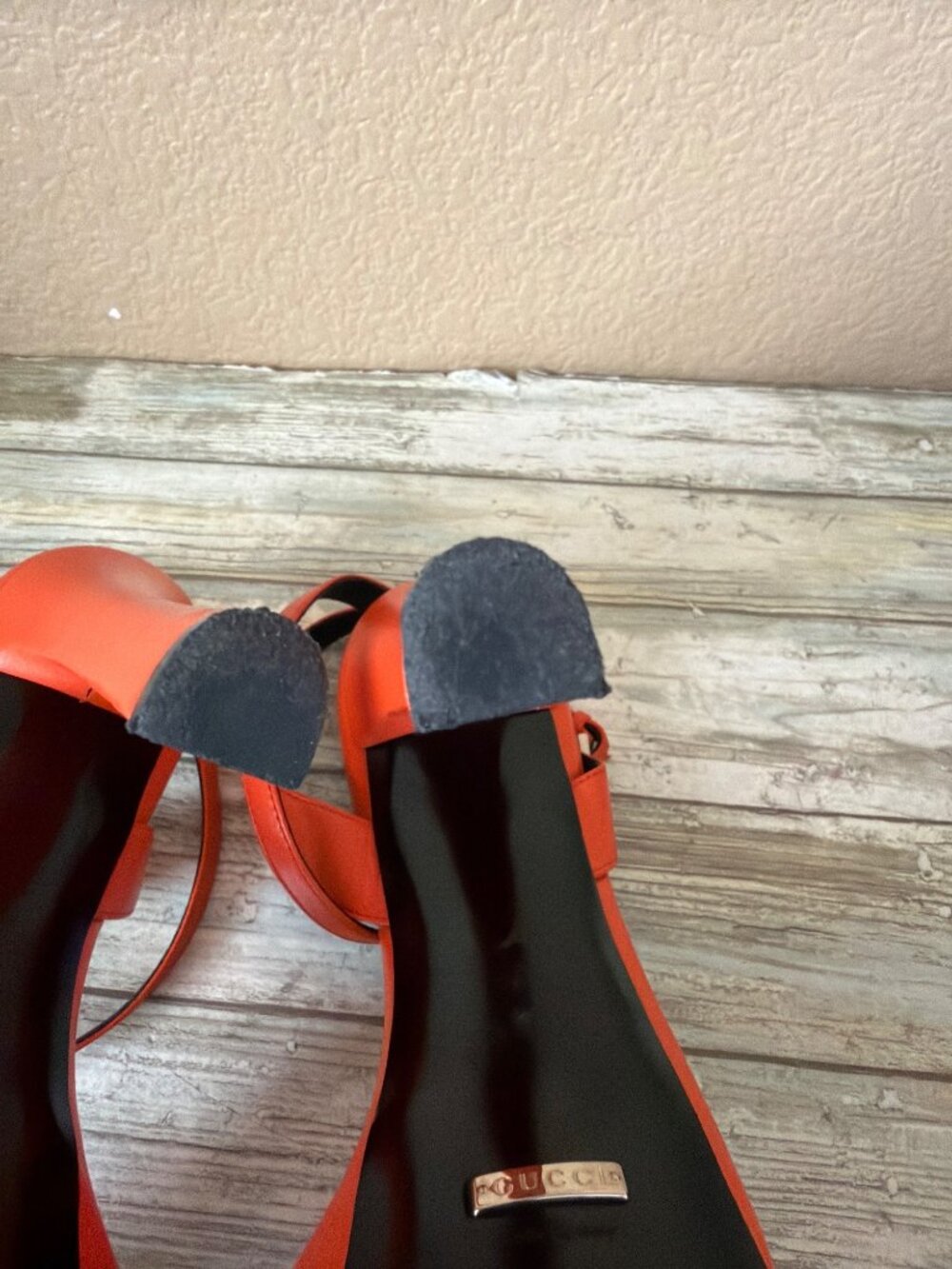 Authentic Gucci Malaga Kid Orange Leather Studded Heels EU40 US9/9.5 w/COA & Box - Picture 13 of 16